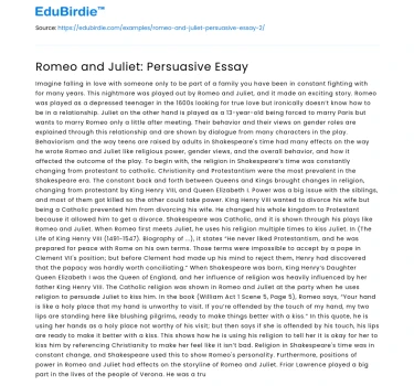 Romeo and Juliet: Persuasive Essay