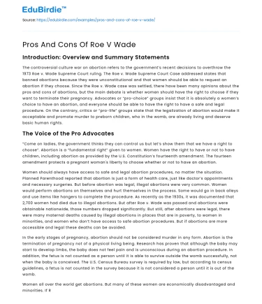 Pros And Cons Of Roe V Wade
