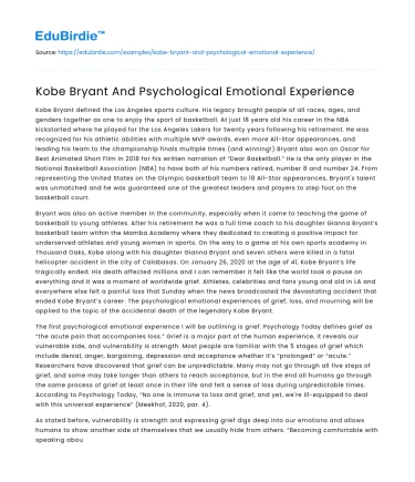 Kobe Bryant And Psychological Emotional Experience