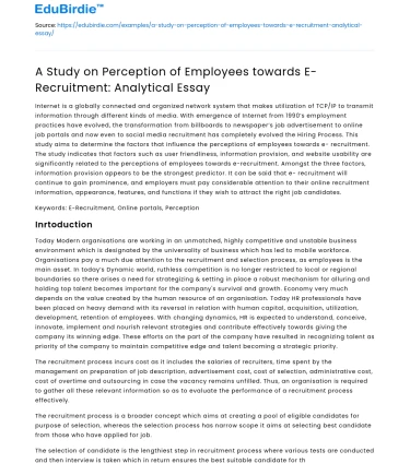 A Study on Perception of Employees towards E-Recruitment