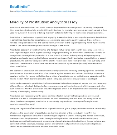 Analyzing the Ethical Dimensions of Prostitution