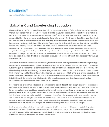 Malcolm X and Experiencing Education