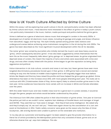 How is UK Youth Culture Affected by Grime Culture