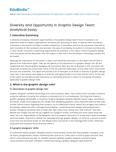 Diversity and Opportunity in Graphic Design Team: Analytical Essay