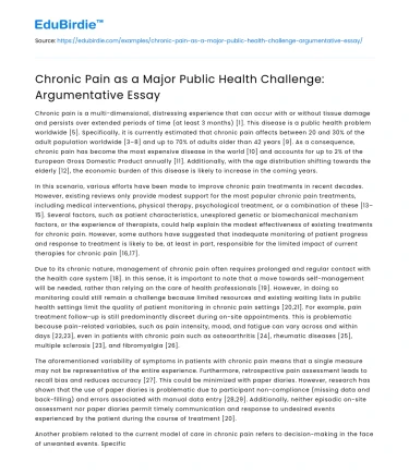 Chronic Pain as a Major Public Health Challenge: Argumentative Essay