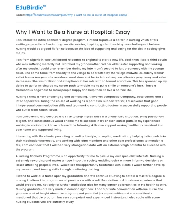 Why I Want to Be a Nurse at Hospital: Essay