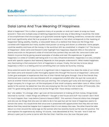 Dalai Lama And True Meaning Of Happiness