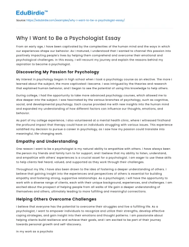 Why I Want to Be a Psychologist Essay