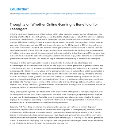 Thoughts on Whether Online Gaming Is Beneficial for Teenagers
