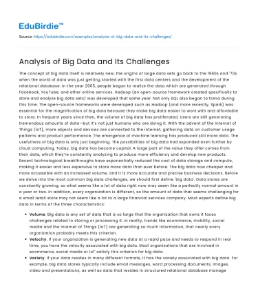 Analysis of Big Data and Its Challenges