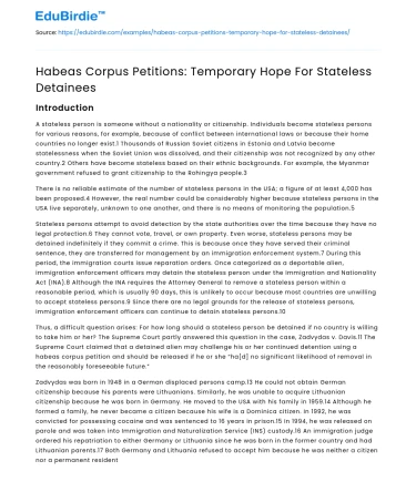 Habeas Corpus Petitions: Temporary Hope For Stateless Detainees