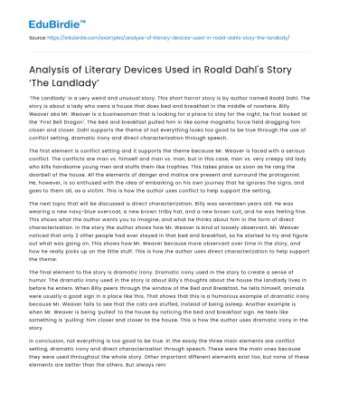 Analysis of Literary Devices Used in Roald Dahl’s Story ‘The Landlady’