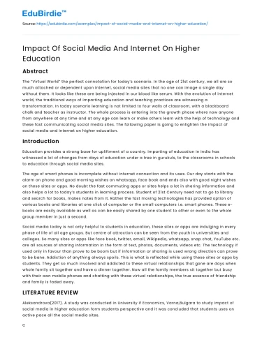 Impact Of Social Media And Internet On Higher Education