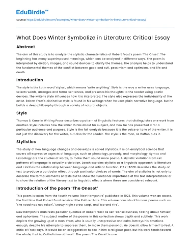 What Does Winter Symbolize in Literature: Critical Essay