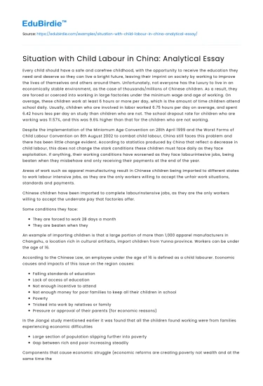 Situation with Child Labour in China: Analytical Essay