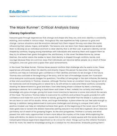 The Maze Runner’: Critical Analysis Essay