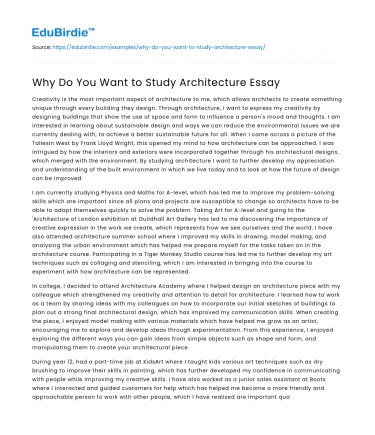 Why Do You Want to Study Architecture Essay
