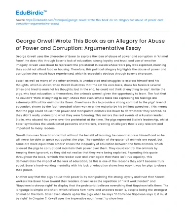 Orwell’s Book: Allegory for Power Abuse & Corruption