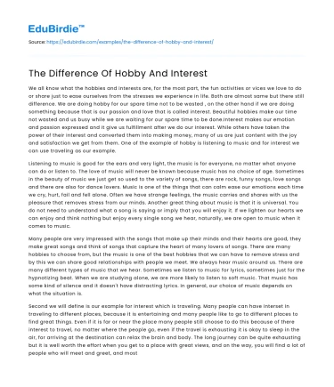 The Difference Of Hobby And Interest