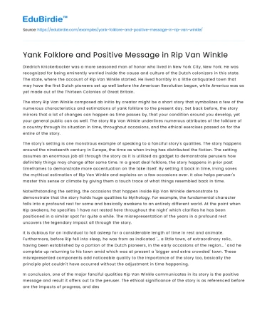Yank Folklore and Positive Message in Rip Van Winkle