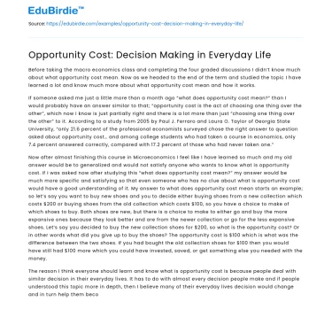 Opportunity Cost: Decision Making in Everyday Life