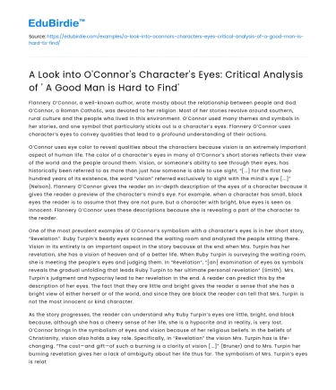 O’Connor’s Characters: Analysis of ‘A Good Man is Hard to Find’