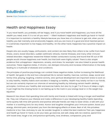 The Interconnection Between Health and Happiness
