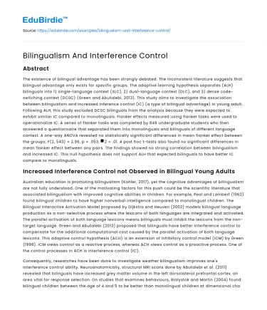 Bilingualism And Interference Control