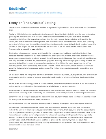 Essay on ‘The Crucible’ Setting