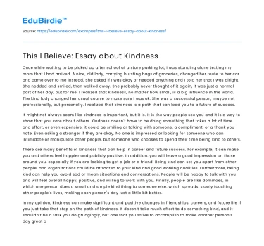 This I Believe: Essay about Kindness