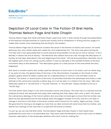 Local Color in Fiction by Harte, Page, & Chopin
