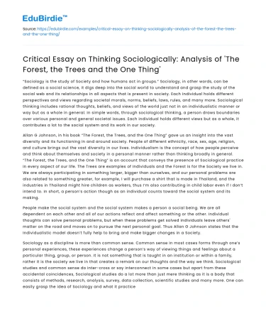 Analysis of ‘The Forest, the Trees and the One Thing’