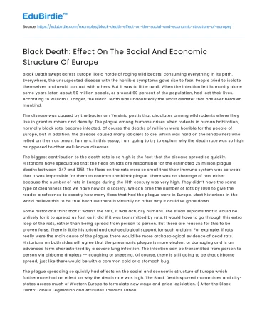 Black Death: Effect On The Social And Economic Structure Of Europe