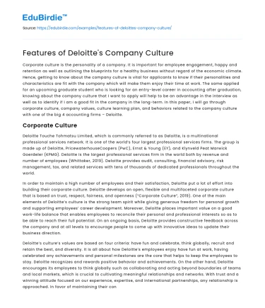 Features of Deloitte’s Company Culture