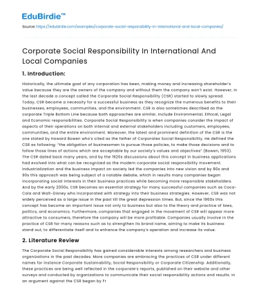 Corporate Social Responsibility In International And Local Companies