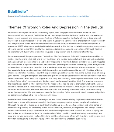 Themes Of Woman Roles And Depression In The Bell Jar