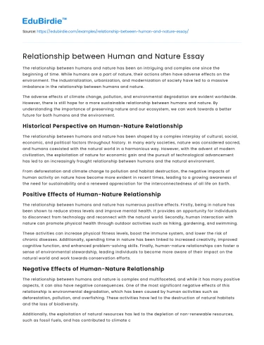 Relationship between Human and Nature Essay