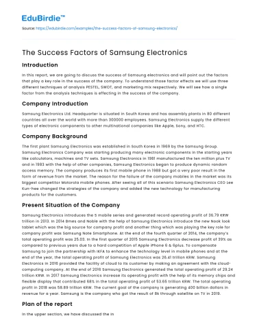 The Success Factors of Samsung Electronics