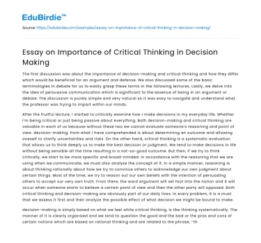 Essay on Importance of Critical Thinking in Decision Making