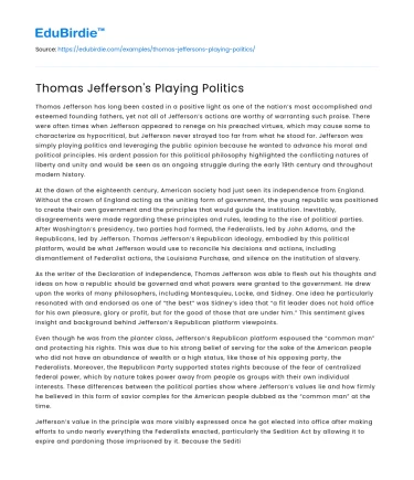 Thomas Jefferson’s Playing Politics