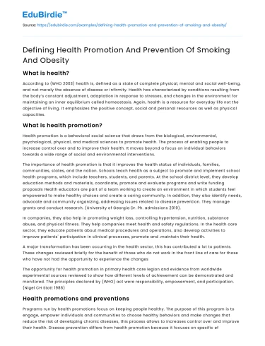 Promoting Health: Strategies to Combat Smoking and Obesity