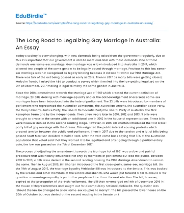 The Long Road to Legalizing Gay Marriage in Australia: An Essay