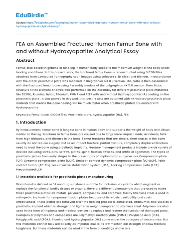 FEA on Fractured Human Femur with Hydroxyapatite Analytical Essay