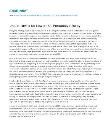 Unjust Law Is No Law at All: Persuasive Essay