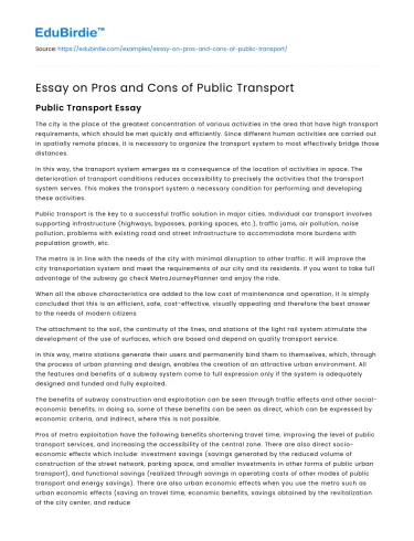 Essay on Pros and Cons of Public Transport