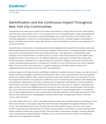 Gentrification’s Impact on NYC Communities