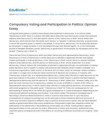 Compulsory Voting and Participation in Politics: Opinion Essay