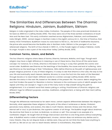 Dharmic Religions: Hinduism, Jainism, Buddhism, Sikhism