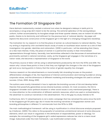 The Formation Of Singapore Girl