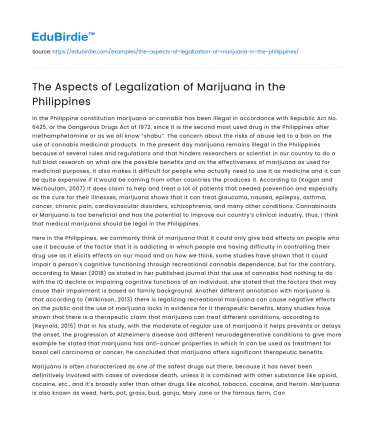 The Aspects of Legalization of Marijuana in the Philippines